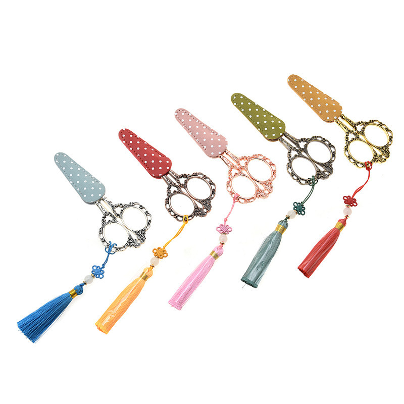 Eurostyle plum retro DIY cross embroidered beauty delicate small scissors mill tip thin window floral clay exclusive with leather sleeve-Taobao