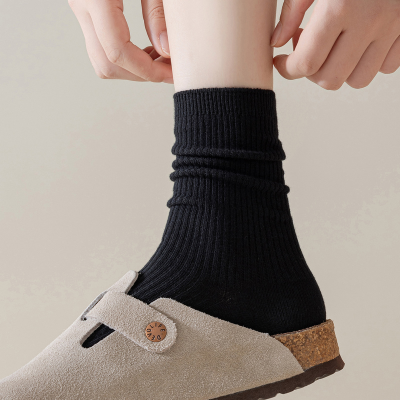 Black Socks for Women, Mid-Calf Socks, Summer Seamless Pure Cotton Slouch Socks, Paired with Birkenstock Shoes, Long Socks, Loafers, Summer