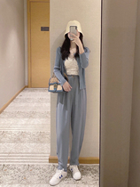 Lady K Woman Dress Homemade Blue Western Pants Tightness High Waist Bunches Pants Commute 100 Hitch Khalan Pants Tucked Slim Fit Pants