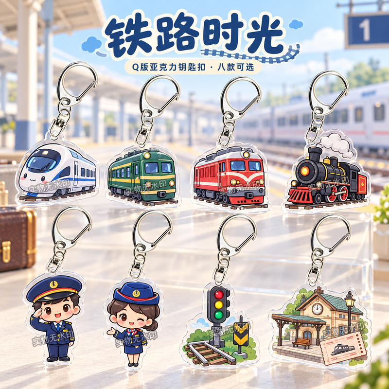 Acrylic Keychain with a Green Leather Train Design, Backpack Standee Pendant, Cute and Creative Gift for Railway Enthusiasts Acrylic Keychain with a Green Leather Train Design, Backpack Standee Pendant, Cute and Creative Gift for Railway Enthusiasts