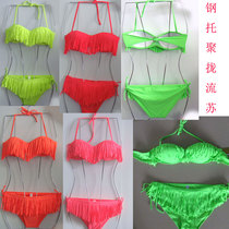 Special European and American bikini swimsuit female flow Su Spa steel support chest pad gathered small chest fluorescent solid color