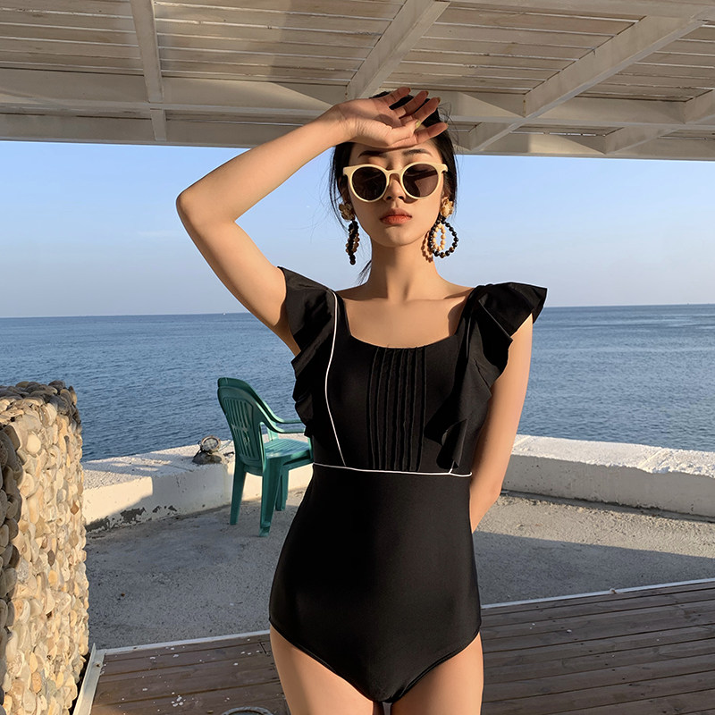 2021 new retro black sexy backless one-piece swimsuit female ins style high waist thin hot spring swimsuit