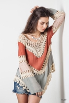 Vintage long sleeve openwork hand crochet bikini blouse Womens loose halter Bohemian beach color blouse