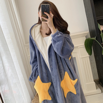 Stars Sleeping Robes Womens Winter Thickening Lengthened Coral Suede Sleeping Robe Woman Autumn Winter Korean Edition Sweet and Cute Plus Fat Increase