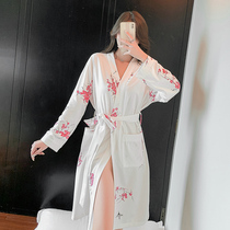 Spring Autumn Winter Sexy Sleepwear Long Sleeve Girl Bath Pure Color Cotton Sleeping Clothing Robe Net Red Large Code Hotel Home Clothing Can Be Worn Out