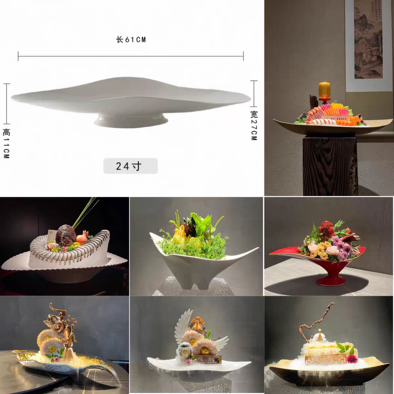 High-End Ceramic Artistic Presentation Plate for Salmon Sashimi Hot Pot, Seafood Display, Commercial Use in Hotels, Dry Ice Platter