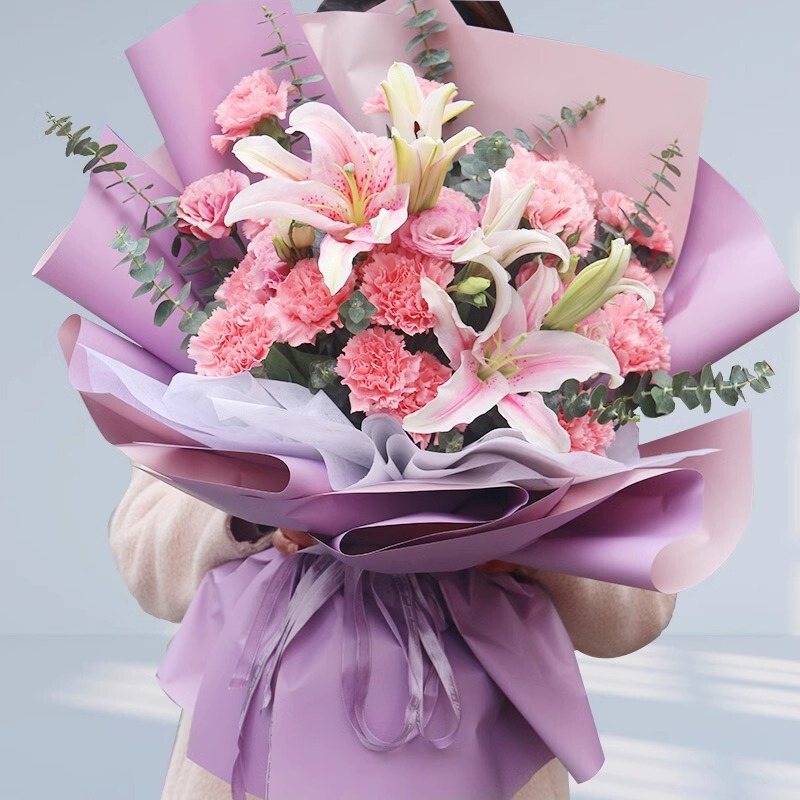 Lily and Carnation Bouquets Delivered to Shanghai, Guangzhou, Beijing, Shenzhen, Hangzhou, Birthdays, Jiangsu, Shandong