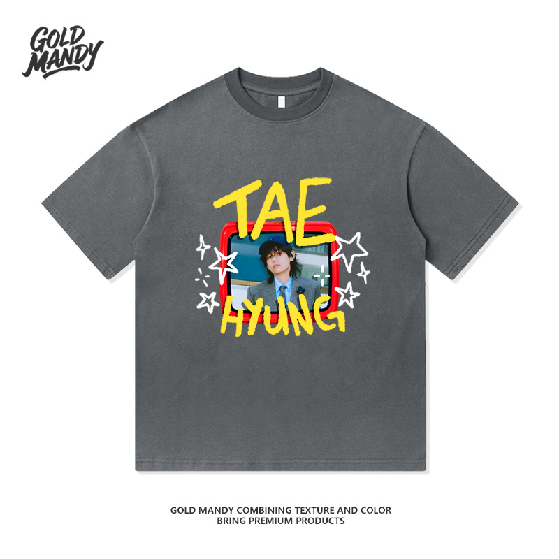 Support Merchandise Idol V Fans Bts (Bts) Heavy-Duty Pure Cotton T-Shirt Short-Sleeved Couple Style Unisex