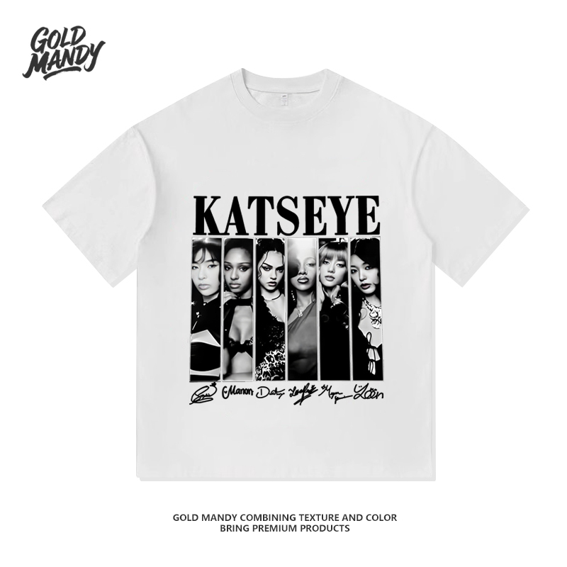Korean Girl Group Katseye Fan Merchandise Support Heavy Cotton T-Shirt Half-Sleeve High Street Design Couple Unisex