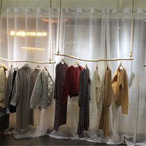 Clothing store rings window hanger display rack Wall clothing rack branch side hanging retro hemp rope wooden stick hanger