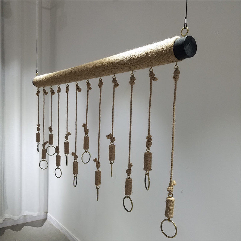 Clothing store hanger hanger hanging steel wire hook hanging hemp rope wooden stick children's clothing store display rack women's clothing shelf