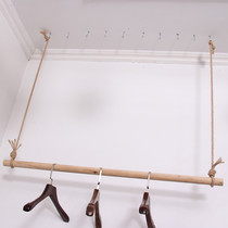 Clothing store hanging ring hanging display rack hemp rope wooden stick wall hanging ring hanger shop decoration hanging clothes clothing rack