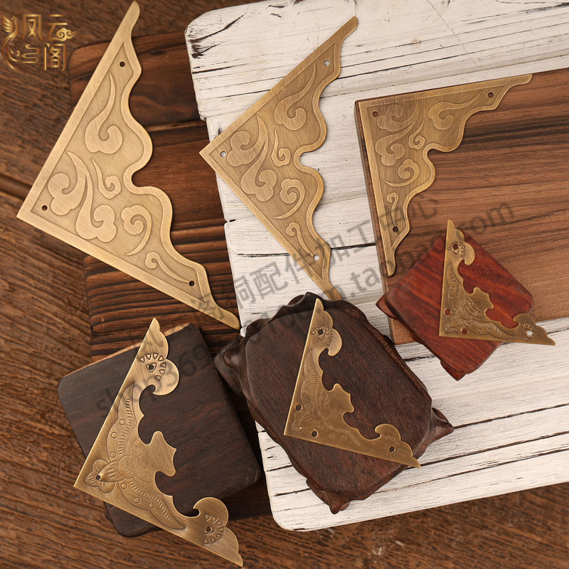 Chinese-Style Antique Pure Copper Corner Protectors, Brass Carved Vintage Copper Decorative Corner Pieces, Tabletop Cabinet Door Camphor Wood Box Edge Protectors
