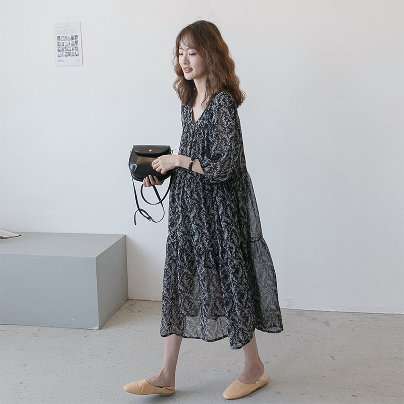 Maternity Dress Summer Wear 2026 New Chiffon Fashionable Large Size Loose Short-Sleeved Pregnancy Dress Summer Women