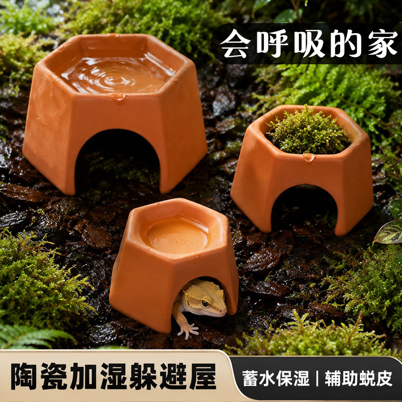 Ceramic Humidifying Hideaway for Reptiles, Leopard Geckos, Lizards, Spiders, Scorpions, Cave with Water for Moisturizing and Helping with Molting Ceramic Humidifying Hideaway for Reptiles, Leopard Geckos, Lizards, Spiders, Scorpions, Cave with Water for Moisturizing and Helping with Molting