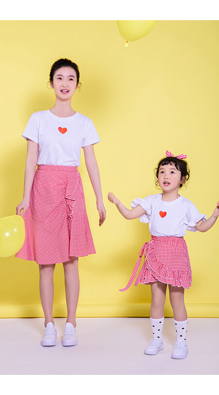 Misha Becky cha mẹ-con 2018 áo phông ngắn tay mùa hè và mùa thu của gia đình ba phiên bản Hàn Quốc của bộ váy đầm nữ áo thun gia đình