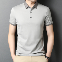 Summer business casual lapel mulberry silk short-sleeved T-shirt mens POLO shirt middle-aged half-sleeve mens mercerized cotton t-shirt