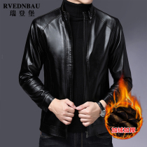2021 Spring and Autumn New Korean leather jacket pu locomotive suit plus velvet padded stand collar handsome large coat men