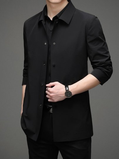 Hochwertige, nahtlos verklebte Windjacke für Herren, mittellang, großer Mantel, Herbst, Business-Casual, Herren-Revers, dünne Jacke