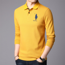 Autumn new POLO shirt mens long-sleeved t-shirt cotton polo shirt solid color lapel mens trend embroidery bottoming shirt
