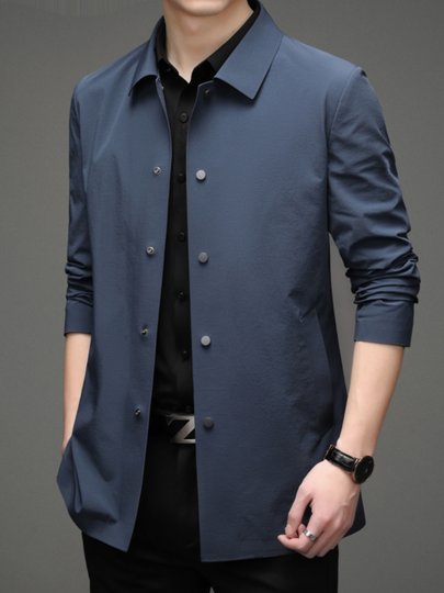 Hochwertige, nahtlos verklebte Windjacke für Herren, mittellang, großer Mantel, Herbst, Business-Casual, Herren-Revers, dünne Jacke