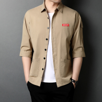 Cotton short-sleeved mens shirt 2022 summer casual trend tooling mens shirt fashion loose mens inch shirt