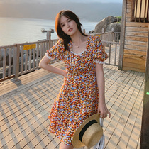 Fat sister large size womens clothing in the summer of 2021 new fat mm belly cover thin floral foreign style age-reducing dress tide