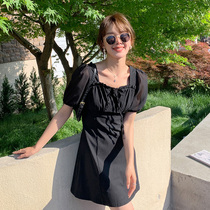 Large size dress summer fat sister 2021 new loose thin belly cover small black skirt square collar heart machine short skirt