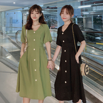 Fat sister large size dress womens 2021 summer dress new loose thin belly cover avocado green fairy skirt tide