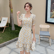 Fat sister large size womens clothing in the summer of 2021 the new loose thin belly square collar tea break floral dress