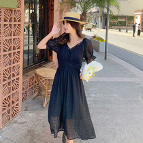 Large size dress summer female fat sister 2021 new loose thin chiffon V-neck small black long dress