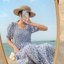 Large size womens clothing in the summer of 2021 the new fat sister covers the belly to show thin medium-long floral loose dress