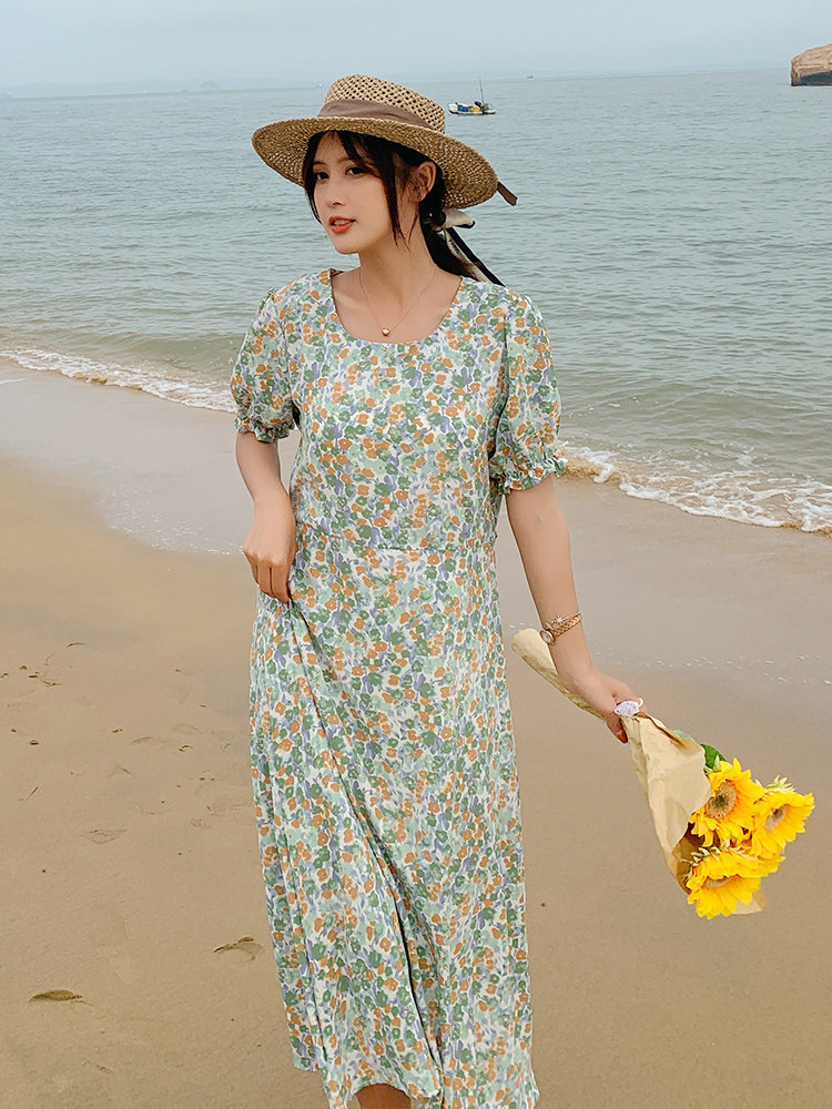 Fat sister big size women's clothing 2021 new summer loose thin broken flower color Foreign school age-reducing dress