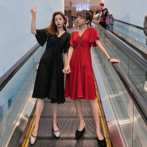 Large size dress fat sister 2021 new summer dress loose thin belly cover red bellflower fairy skirt female