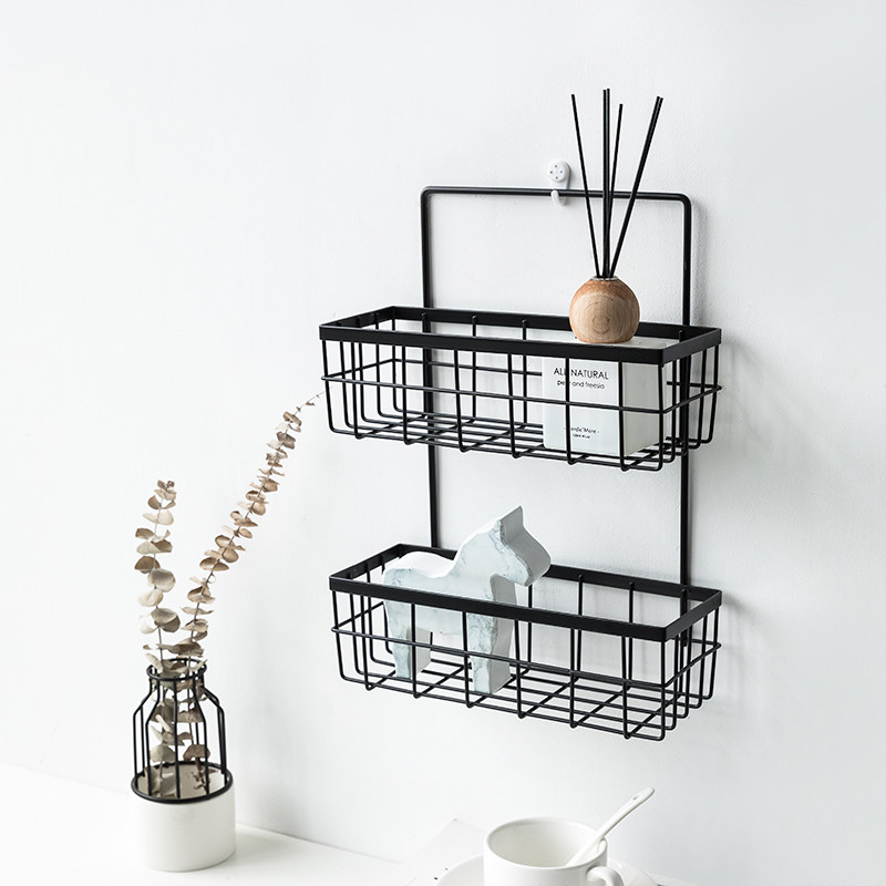 Dressing room WALL DOUBLE SHELF FREE TO PUNCH TOILET BATHROOM CONTAINING LAYER RACK WALL-MOUNTED STAND WASH TERRACE IRON CONTAINED BASKET