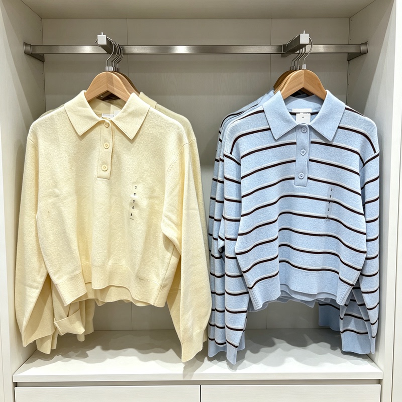 Women's Smooth Cotton Casual Style Polo Collar Striped Knitwear Long-Sleeved Pullover Sweater Loose Top Women's Smooth Cotton Casual Style Polo Collar Striped Knitwear Long-Sleeved Pullover Sweater Loose Top