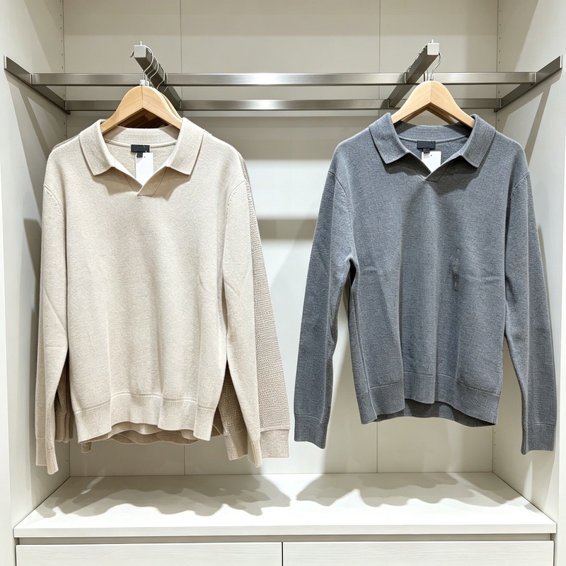 Ribbed Half-Open Collar Knitted Polo Shirt Long-Sleeve T-Shirt Unisex Turn-Down Collar Knit Sweater Base Layer Top 487157 Ribbed Half-Open Collar Knitted Polo Shirt Long-Sleeve T-Shirt Unisex Turn-Down Collar Knit Sweater Base Layer Top 487157