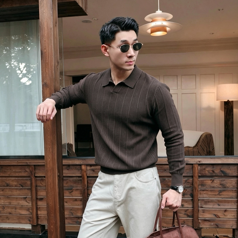 Light Luxury and High-End Seagull Collar Knitwear for Men, Autumn Work Clothing, Trendy Casual Lyocell Knitwear Polo Shirt Light Luxury and High-End Seagull Collar Knitwear for Men, Autumn Work Clothing, Trendy Casual Lyocell Knitwear Polo Shirt