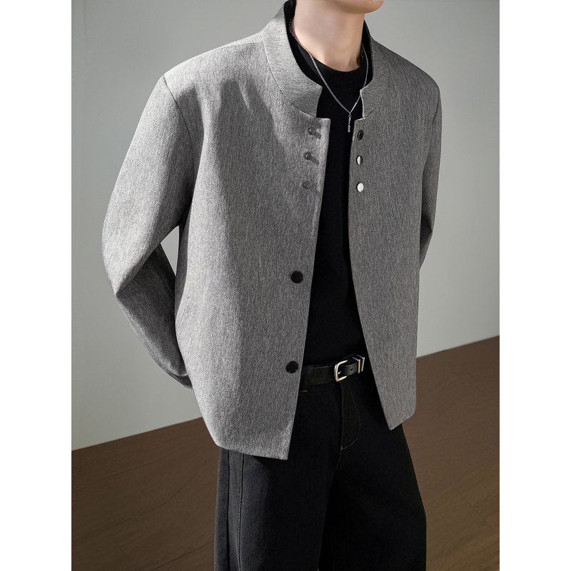 New Chinese-Style Design Stand-Up Collar Jacket for Men, Spring Top, Korean Version, Trendy Casual, Cool Shoulder-Padded Blazer