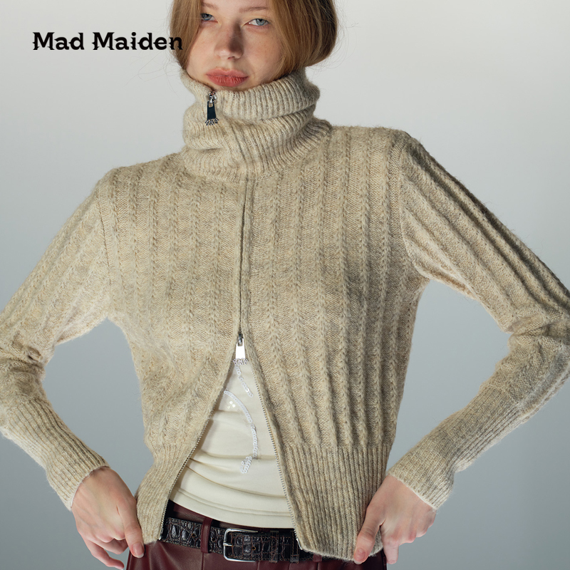 Mad Maiden Lazy and Elegant Style Jacket for Women, Early Spring Slimming Stand Collar Knitted Cardigan Sweater Top Mad Maiden Lazy and Elegant Style Jacket for Women, Early Spring Slimming Stand Collar Knitted Cardigan Sweater Top