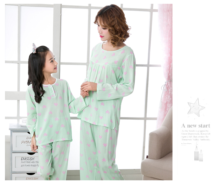 Bộ đồ ngủ trẻ em cotton dài tay phù hợp với phụ huynh-trẻ em phù hợp với gia đình phụ nữ áo gia đình
