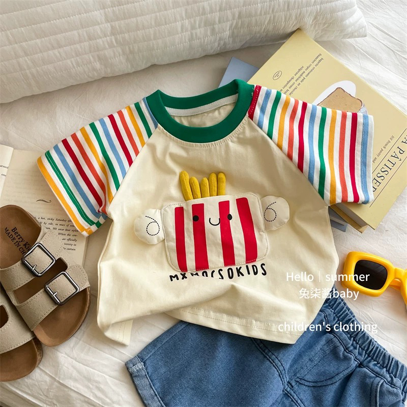 Boys' T-Shirt Short-Sleeved Pure Cotton Summer Wear 2026 New Baby 3 Summer Cartoon Kidsren's Stereo Doll Korean Style Top