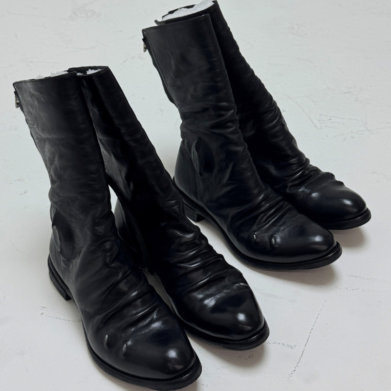 Yinzizao 2687P Horse Leather/Kangaroo Leather Dark Avant-Garde Style Titanium Alloy Boots