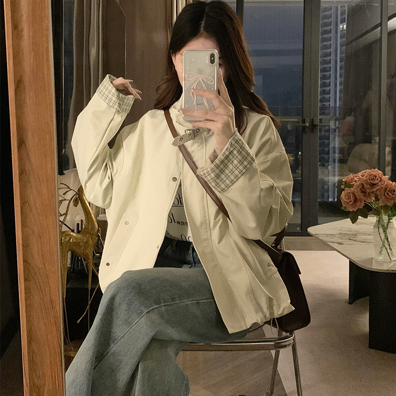 Jacket for Women, Spring 2026 New Style, Retro Patchwork Plaid, Loose Casual Short Top for Petite Figures, Trendy Jacket for Women, Spring 2026 New Style, Retro Patchwork Plaid, Loose Casual Short Top for Petite Figures, Trendy