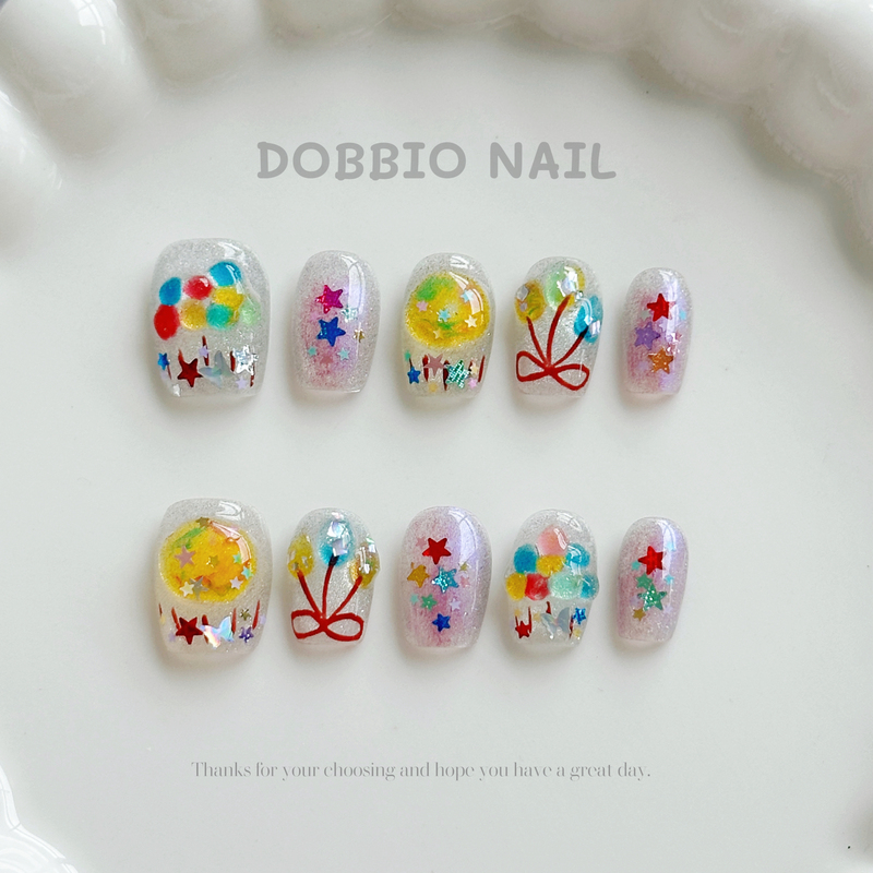 Dobbio【Balloon Run】Korean Style ins Rainbow Cat Eye Childlike Handmade Wearable Nail Art Nail Tips