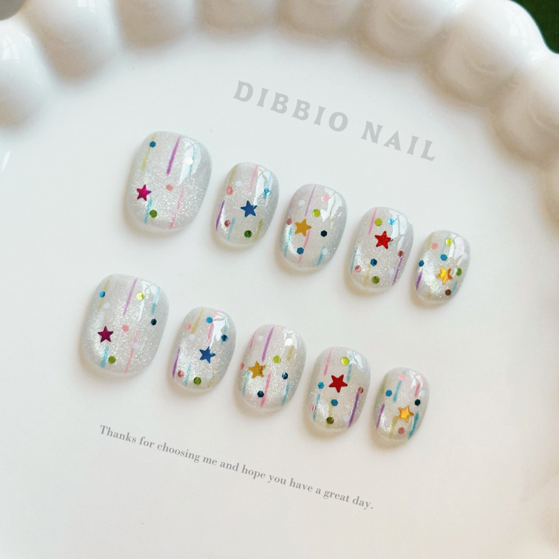 Dobbio【Star Fuzz】 ins Starry Cat Eye Short Nails Handmade Wearable Nails High-End Nail Art Nail Tips