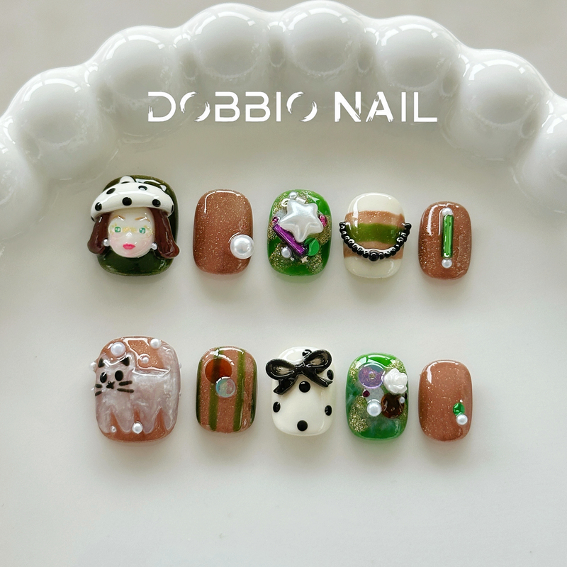 Dobbio【Meow Miss】Unique and Artistic High-End Handmade Wearable Nails, Short Nails