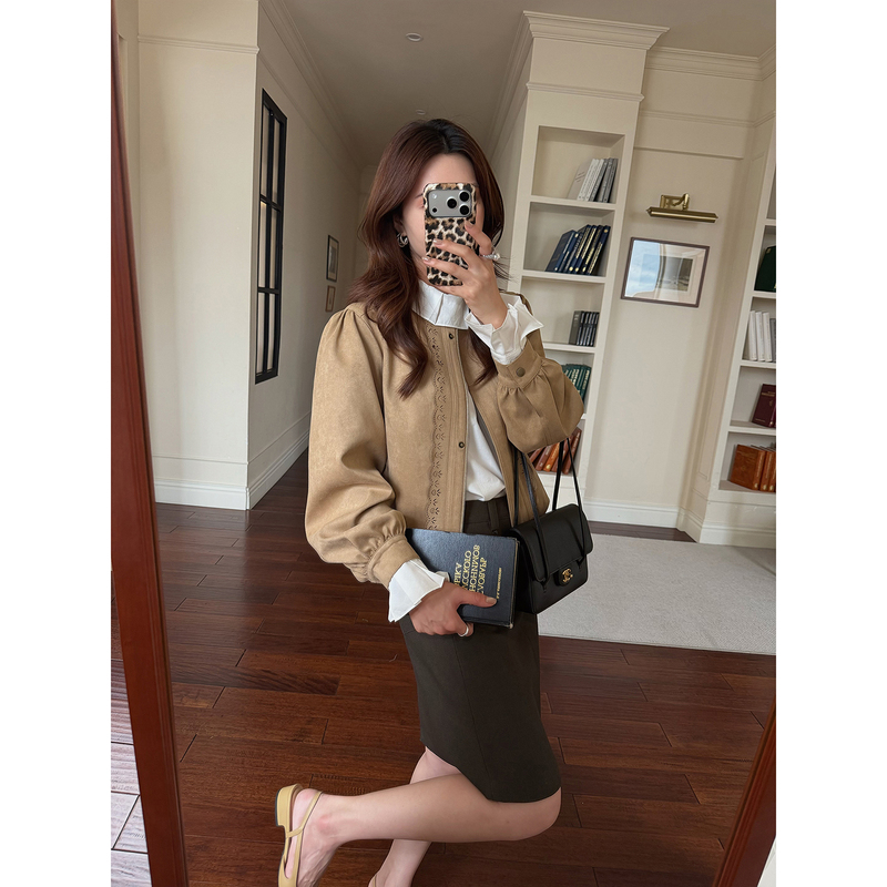 Saved Soir Korean Design Lace Short Jacket for Women 2026 Autumn Jacket Top W001