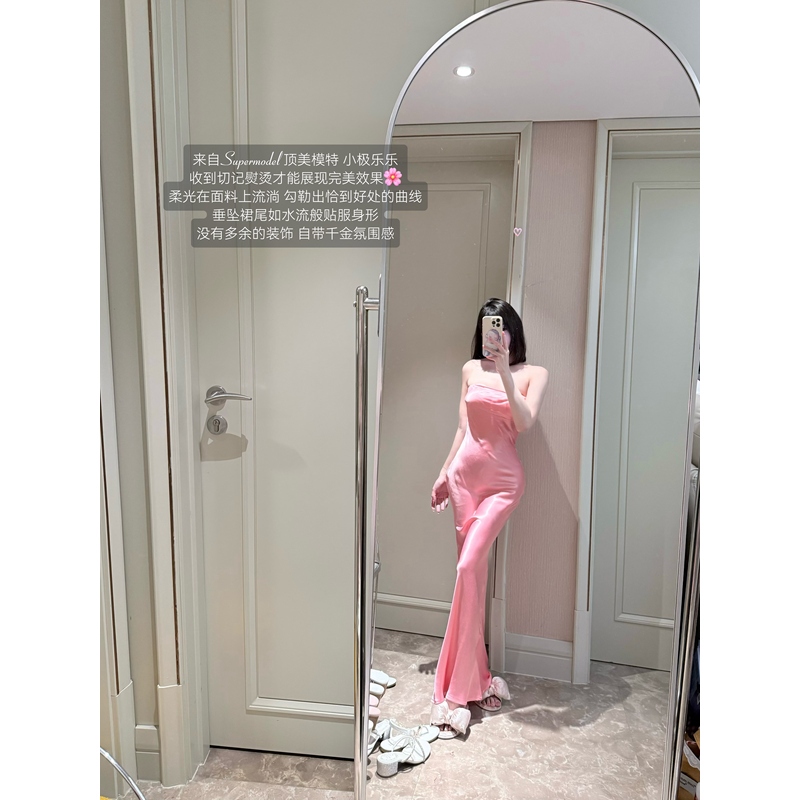 Three-Piece Set of the Same Style*Pure Hard Beauty*Powder Matte Satin Strapless Satin Dress