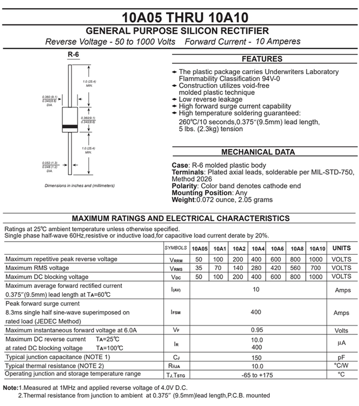 Diode 20A10 30A10 Diode chỉnh lưu công suất cao 20A 20A1000V Đèn xe chống ngược dòng 6A10